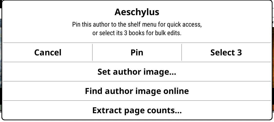 Long-press an author's stack