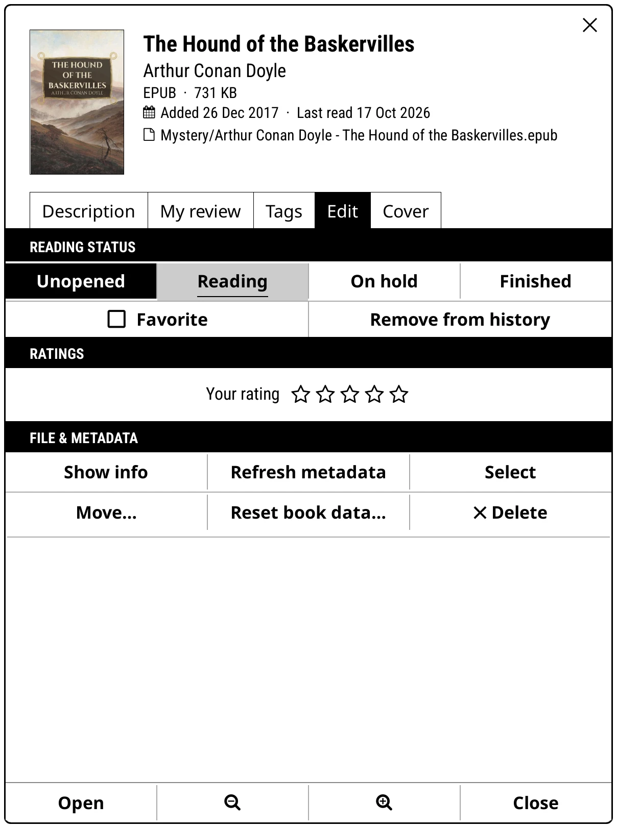 The book menu, Edit tab
