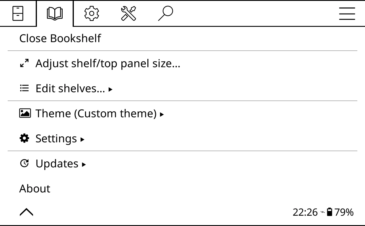 The Bookshelf tab