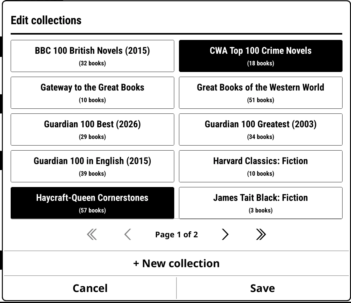 Edit collections: tick, then Save