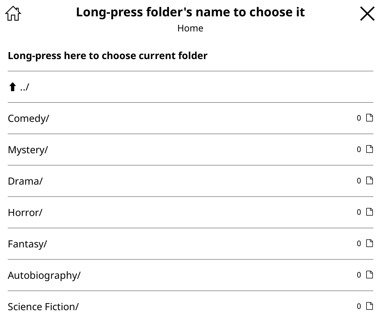 Choosing the folder: long-press its name