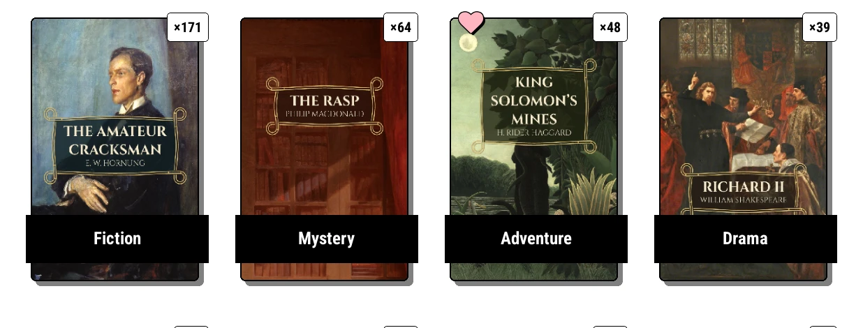 The Genres shelf, as ribbons