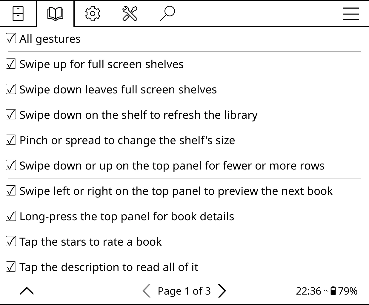 Behavior > Bookshelf gestures