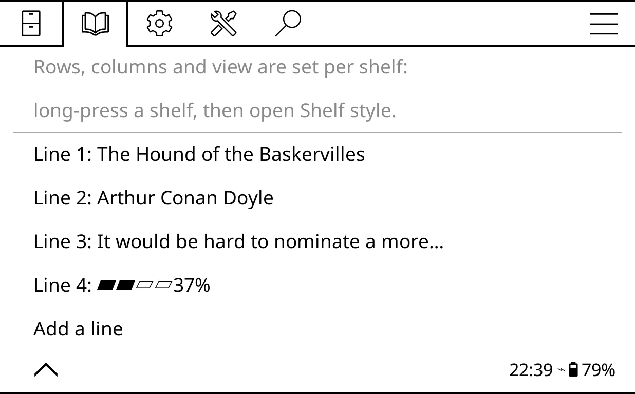 Bookshelf > Settings > List view