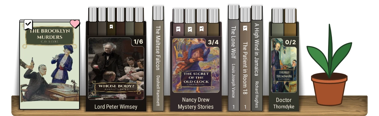Series boxes on a spines shelf, with read counts