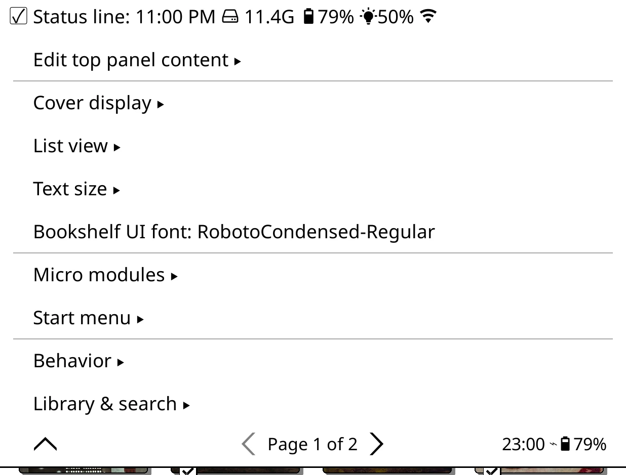 Bookshelf > Settings