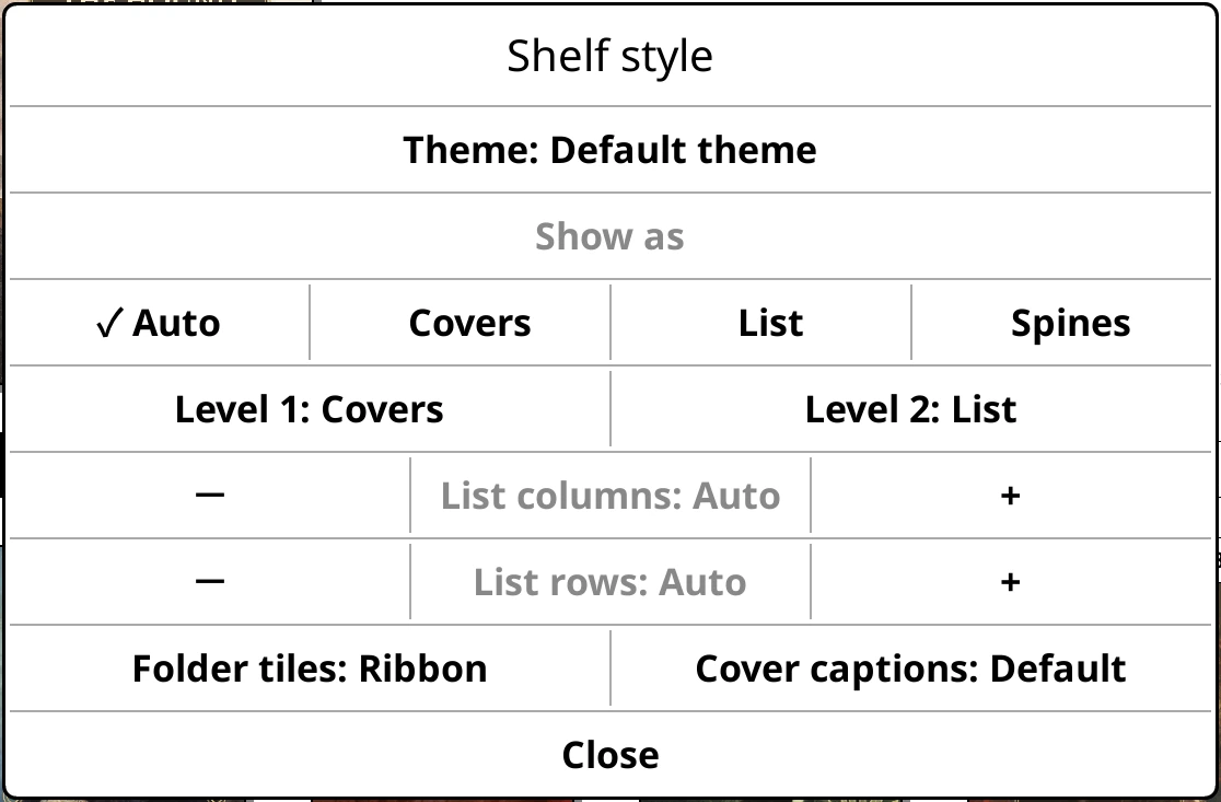 Shelf style: Auto