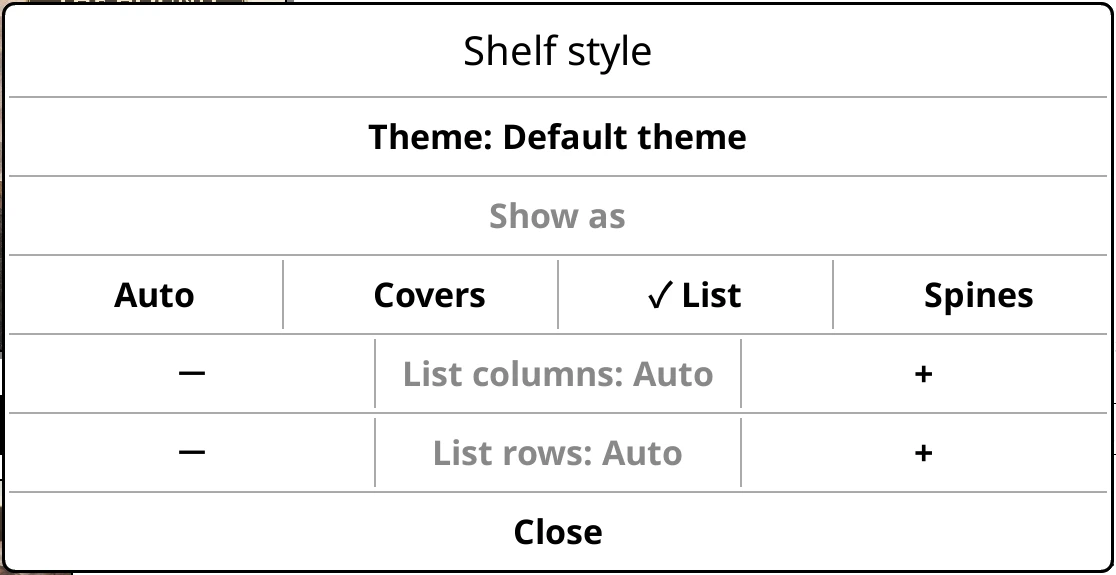 Shelf style: List