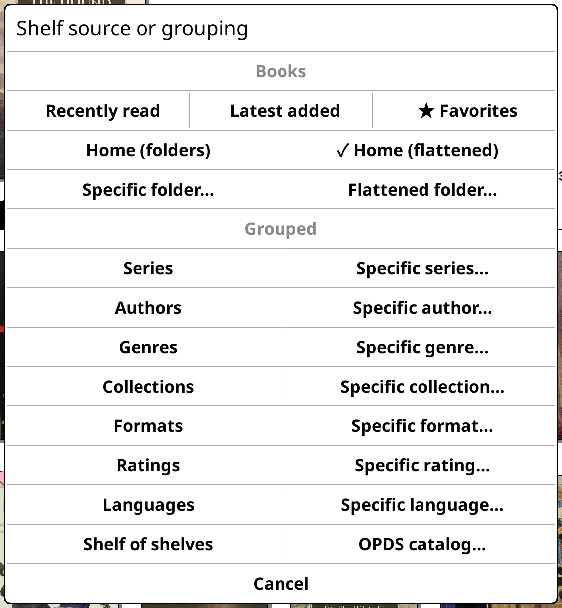 Shelf source or grouping