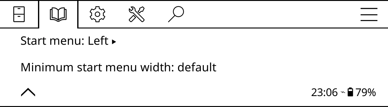 Bookshelf > Settings > Start menu