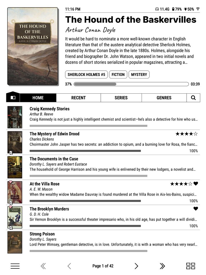 List: titles, authors and progress, row by row.