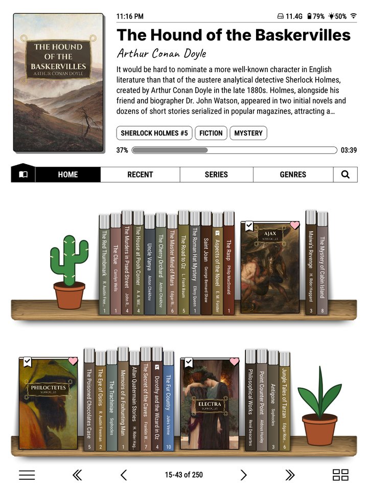 Spines: books edge-on on a wooden plank.